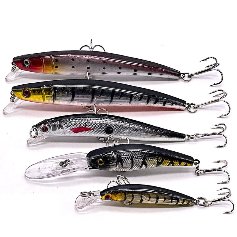 Conjunto 5 Iscas Artificiais JerkBait  - 5 a 11cm - 4 a 12g - Meia Água/Fundo/Superfície