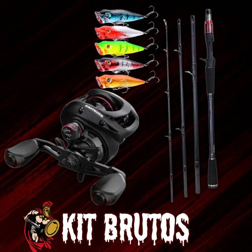 Kit Brutos  - Carretilha Kastking-Brutos G2 - Vara Carbon Scorpion - 1.8m/4p - 5 Iscas Poppers