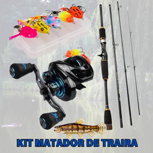 Kit Matador de Traíra - Carretilha Kastking-Crixus 7 - Vara Pro Carbono - 1.8m/4p - 5 iscas Frog