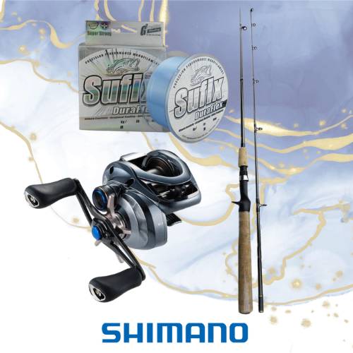 Kit Shimano Speed - Carretilha Shimano SLX DC XT71XG - Linha Monofilamento Sufix Duraflex - Vara Shimano Solara SLC-66MH2